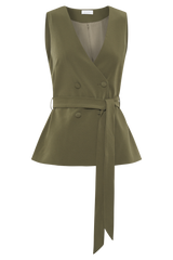 Amelie Suiting Longline Vest - Military Olive