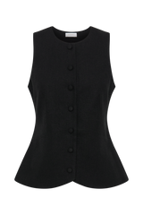 Laurence Sleeveless Linen Longline Top - Black