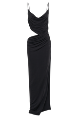 Jemma Draped Slinky Maxi Dress - Black