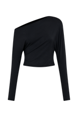 Yasmin Asymmetrical Modal Long Sleeve Top - Black