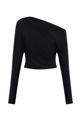 Yasmin Asymmetrical Modal Long Sleeve Top - Black