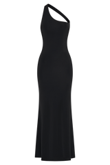 Marianne Asymmetrical Slinky Maxi Dress - Black